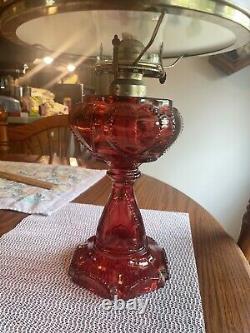 Vintage Gone With The Wind Style Hurricane Lamp Floral Table Lamp/Red Glass
