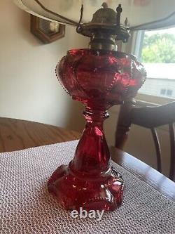Vintage Gone With The Wind Style Hurricane Lamp Floral Table Lamp/Red Glass