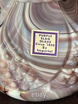 Vintage HTF Imperial Purple Slag Glass Oil Lantern Super Rare! With Sticker