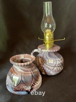 Vintage HTF Imperial Purple Slag Glass Oil Lantern Super Rare! With Sticker