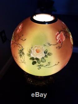 Vintage Hand Painted Gone With The Wind Oil Lamp Victorian Roses Parlor Antique