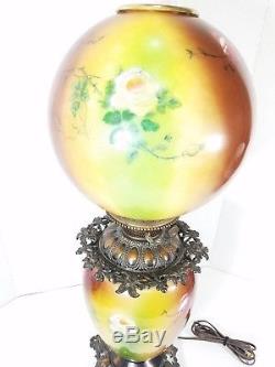 Vintage Hand Painted Gone With The Wind Oil Lamp Victorian Roses Parlor Antique