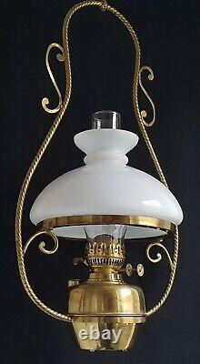 Vintage Hanging Paraffin Kerosene Oil Lamp Two Duplex Burners With Flame Dampers