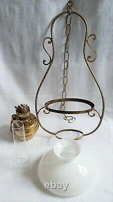 Vintage Hanging Paraffin Kerosene Oil Lamp Two Duplex Burners With Flame Dampers
