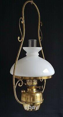 Vintage Hanging Paraffin Kerosene Oil Lamp Two Duplex Burners With Flame Dampers