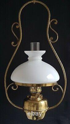 Vintage Hanging Paraffin Kerosene Oil Lamp Two Duplex Burners With Flame Dampers