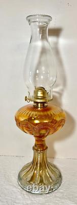 Vintage Imperial Glass Marigold Carnival Zipper Loop Oil Lamp withChimney Stunning