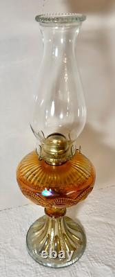 Vintage Imperial Glass Marigold Carnival Zipper Loop Oil Lamp withChimney Stunning