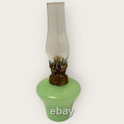 Vintage Jadeite Oil Lamp With glass Shade-COMPLETE