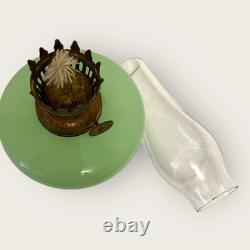 Vintage Jadeite Oil Lamp With glass Shade-COMPLETE