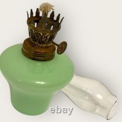 Vintage Jadeite Oil Lamp With glass Shade-COMPLETE