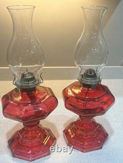 Vintage Kerosene Oil Lamp Glass Cranberry Octagonal AGUILA HECHO POR LUX SA