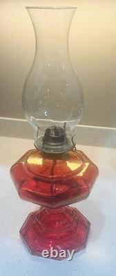 Vintage Kerosene Oil Lamp Glass Cranberry Octagonal AGUILA HECHO POR LUX SA