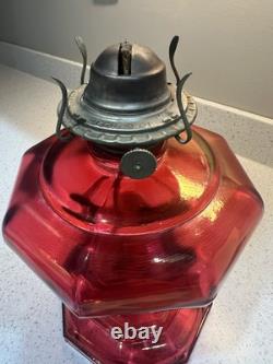 Vintage Kerosene Oil Lamp Glass Cranberry Octagonal AGUILA HECHO POR LUX SA
