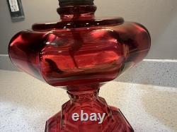 Vintage Kerosene Oil Lamp Glass Cranberry Octagonal AGUILA HECHO POR LUX SA