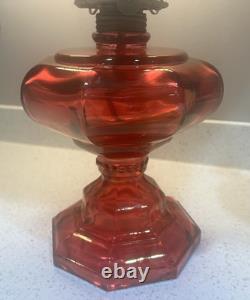 Vintage Kerosene Oil Lamp Glass Cranberry Octagonal AGUILA HECHO POR LUX SA