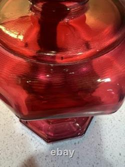Vintage Kerosene Oil Lamp Glass Cranberry Octagonal AGUILA HECHO POR LUX SA