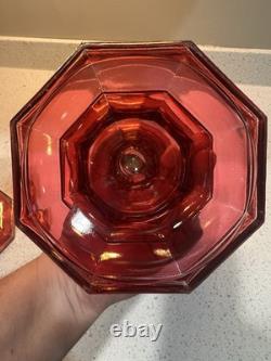 Vintage Kerosene Oil Lamp Glass Cranberry Octagonal AGUILA HECHO POR LUX SA