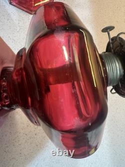 Vintage Kerosene Oil Lamp Glass Cranberry Octagonal AGUILA HECHO POR LUX SA