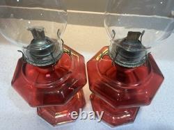 Vintage Kerosene Oil Lamp Glass Cranberry Octagonal AGUILA HECHO POR LUX SA