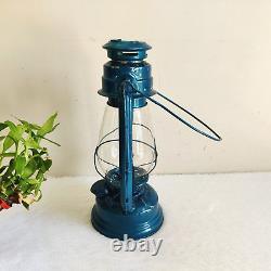 Vintage Lehar Cyan Color Hurricane Lantern Unused Decorative Old Collectible L21