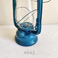 Vintage Lehar Cyan Color Hurricane Lantern Unused Decorative Old Collectible L21