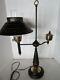Vintage Metal Toleware Faux Oil Electric lamp Black & gold Shade & chimney 28 H