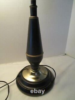 Vintage Metal Toleware Faux Oil Electric lamp Black & gold Shade & chimney 28 H