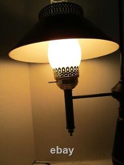 Vintage Metal Toleware Faux Oil Electric lamp Black & gold Shade & chimney 28 H