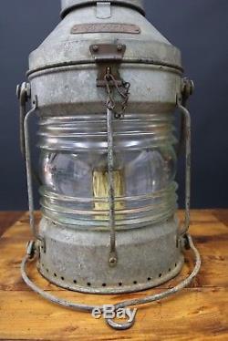 Vintage Meteorite Ships Lantern Oil Lamp Nautical Marine White Anchor Masthead