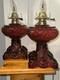 Vintage Pedestal Oil Converted Electric Lamp Painted Ruby Red Glass