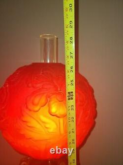 Vintage Red Satin Glass Hurricane Oil Lamp Look Electric 30 LOCAL Pick Up