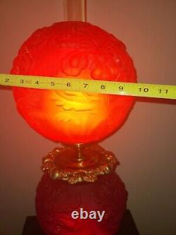Vintage Red Satin Glass Hurricane Oil Lamp Look Electric 30 LOCAL Pick Up