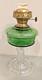 Vintage Riverside Clear & Green Panel Kerosene Glass Oil Lamp