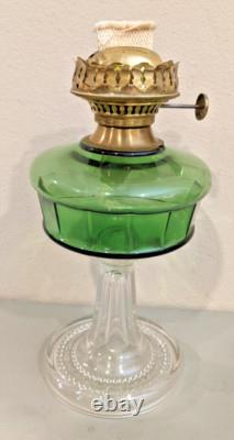 Vintage Riverside Clear & Green Panel Kerosene Glass Oil Lamp