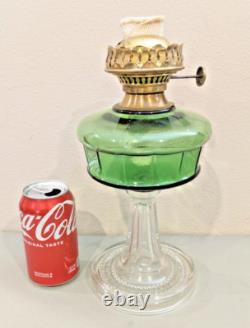 Vintage Riverside Clear & Green Panel Kerosene Glass Oil Lamp