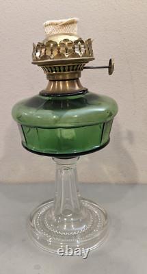 Vintage Riverside Clear & Green Panel Kerosene Glass Oil Lamp