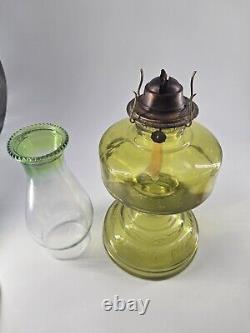 Vintage Uranium Glass Oil Lamp Bottom Base Green Vaseline Kerosene Depression