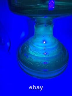Vintage Uranium Glass Oil Lamp Bottom Base Green Vaseline Kerosene Depression