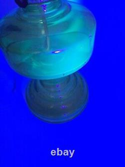 Vintage Uranium Glass Oil Lamp Bottom Base Green Vaseline Kerosene Depression
