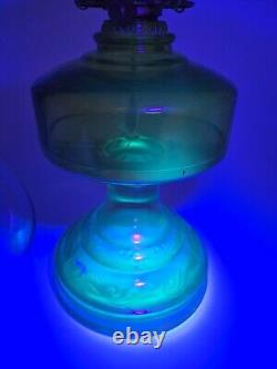Vintage Uranium Glass Oil Lamp Bottom Base Green Vaseline Kerosene Depression