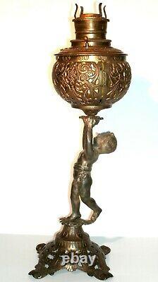 Vintage Victorian Cherub Oil Lamp Cast Iron