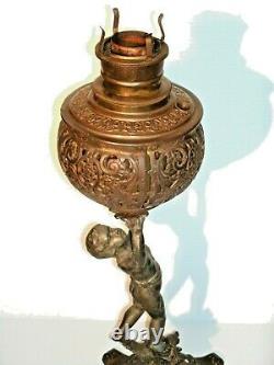 Vintage Victorian Cherub Oil Lamp Cast Iron