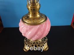 Vintage Victorian Fostoria Gone With The Wind Oil Lamp, Kerosene, 1890s Palor