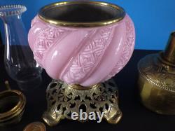 Vintage Victorian Fostoria Gone With The Wind Oil Lamp, Kerosene, 1890s Palor