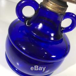 Vintage/antique 1930s Cobalt Blue Depression Glass Kerosene Oil Finger Lamp