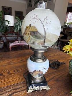 Vintage antique Hand Painted Globe Hurricane oil Gone with the Wind Lamp