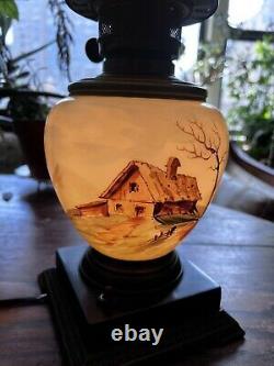Vintage antique Hand Painted Globe Hurricane oil Gone with the Wind Lamp
