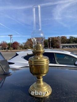 Vtg 1897 L&B Brevete The Belgian Lamp Brass Oil Lamp Antique With Chimney Works