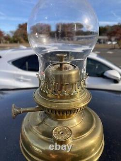 Vtg 1897 L&B Brevete The Belgian Lamp Brass Oil Lamp Antique With Chimney Works